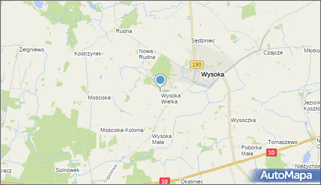 mapa Wysoka Wielka, Wysoka Wielka gmina Wysoka na mapie Targeo